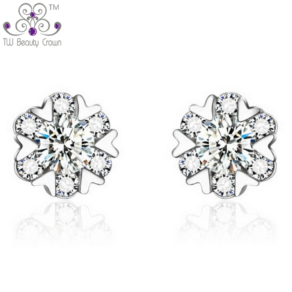 

2017 High Quality Real 925 Sterling Silver Elegant White Crystal Cubic Zirconia Stud Earrings For Women Bridal Fashion Jewelry