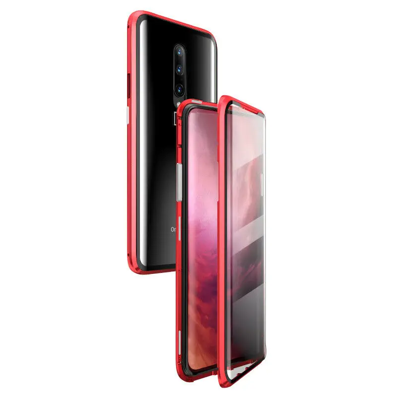 Для Oneplus 7 Pro Магнитный чехол спереди+ сзади двухсторонний 9 H закаленное стекло чехол для Oneplus 7 металлический бампер флип-чехол для телефона - Цвет: Красный