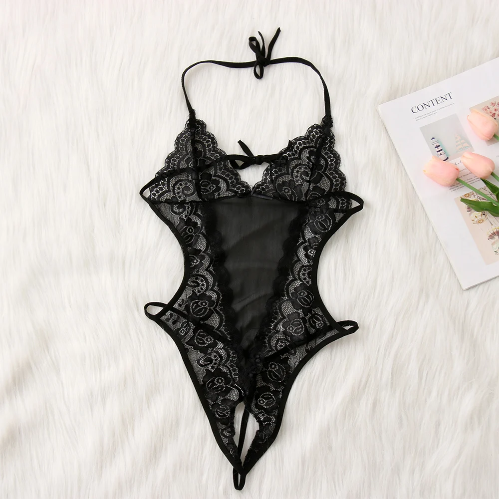 

1 pc New Women Sexy Lace Lingerie Babydoll Sleepwear Halter Nightwear Mini Bodysuit Erotic Baby Dolls Dress Underwear