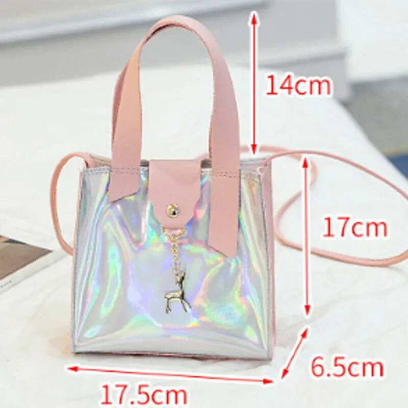 

Women Holographic Laser Bag Clear Transparent Small Tote Hologram Messenger Handbag Purse
