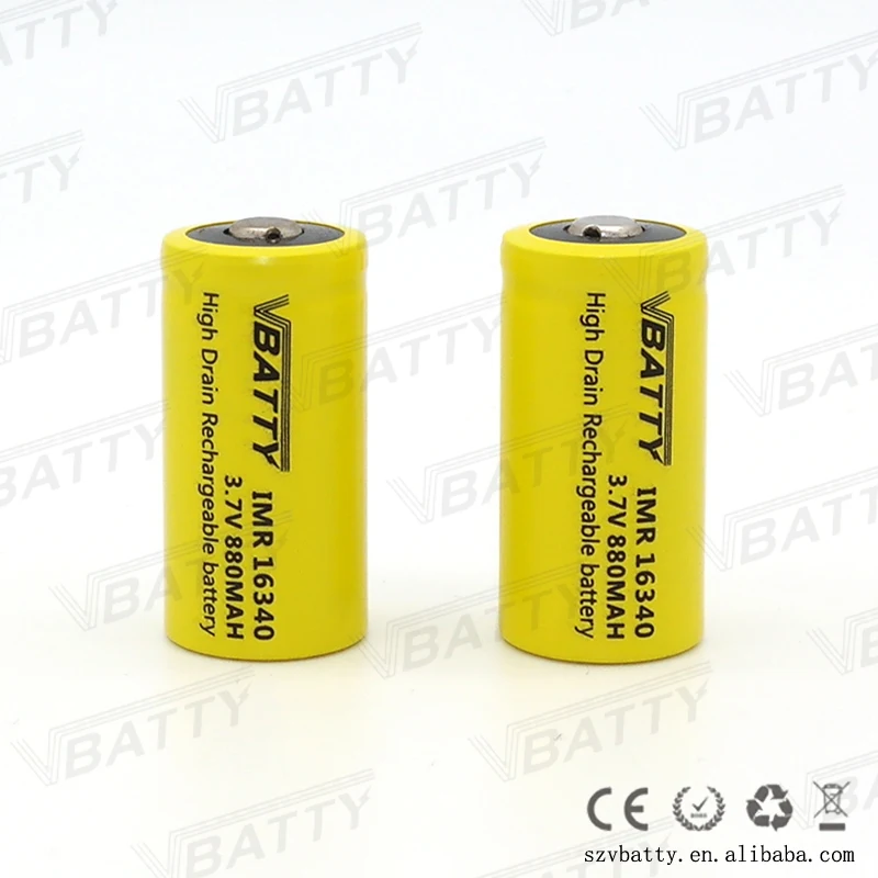 Vbatty IMR 16340 880 мАч 12A 3 7 В перезаряжаемый литий ионный аккумулятор с высоким потоком