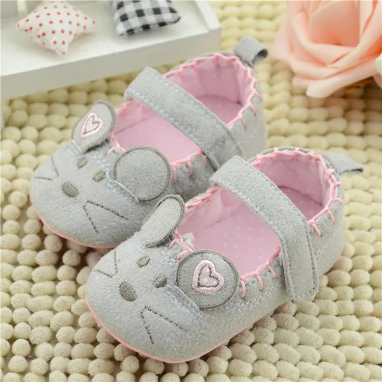 Милые Первые ходунки для маленьких девочек Хлопковая серая мягкая обувь с