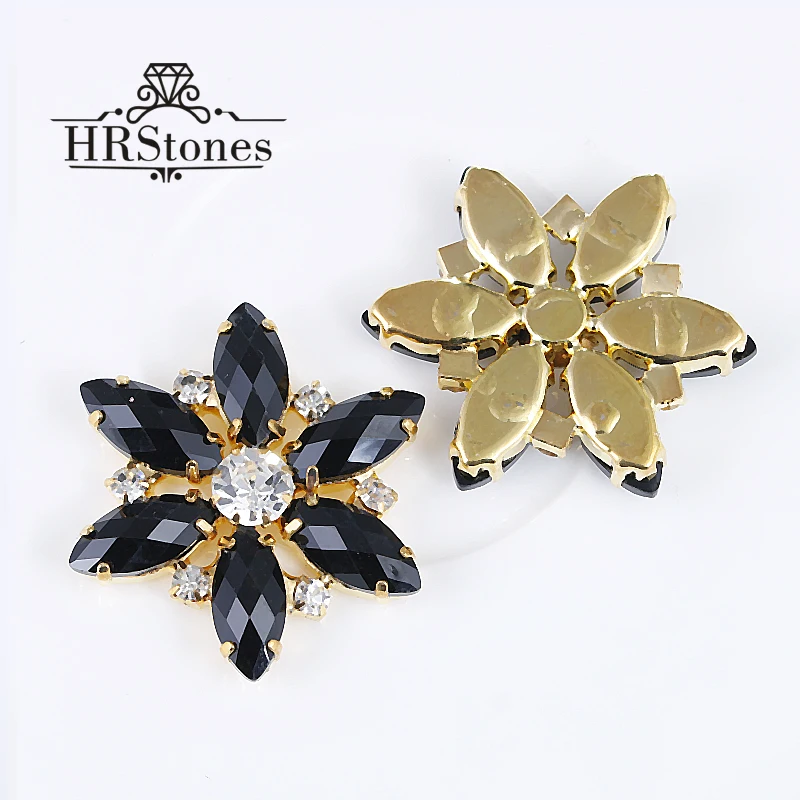 2 шт./лот 35 мм черное стекло * Смола горный хрусталь Золотая основа цветок