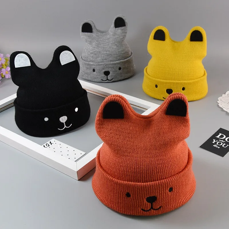 ideacherry Baby Warm Bear Cartoon Hat Children's Wool Knit Cap Autumn Winter Boy Girl Cute Ears Kids Beanies Gift Caps | Детская