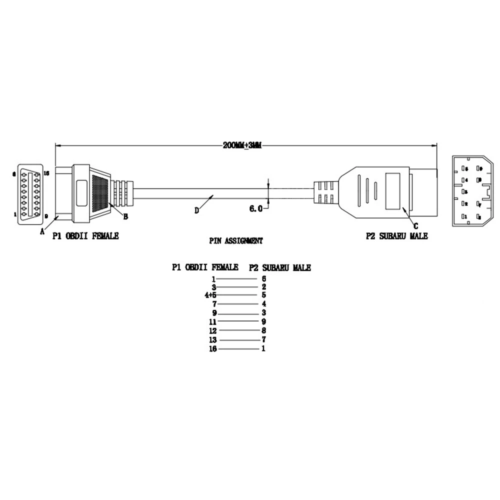 

9 Pin Male to OBD OBD2 OBDII 16 Pin Female Car Diagnostic Tool Adapter Converter Cable for SUBARU Free Shipping
