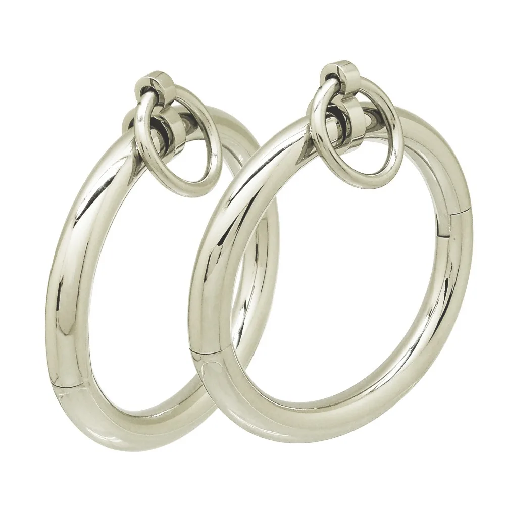Polished shining stainless steel oval shapes lockable slave wrist ankle cuffs bangle bracelet with removable O-ring | Украшения и