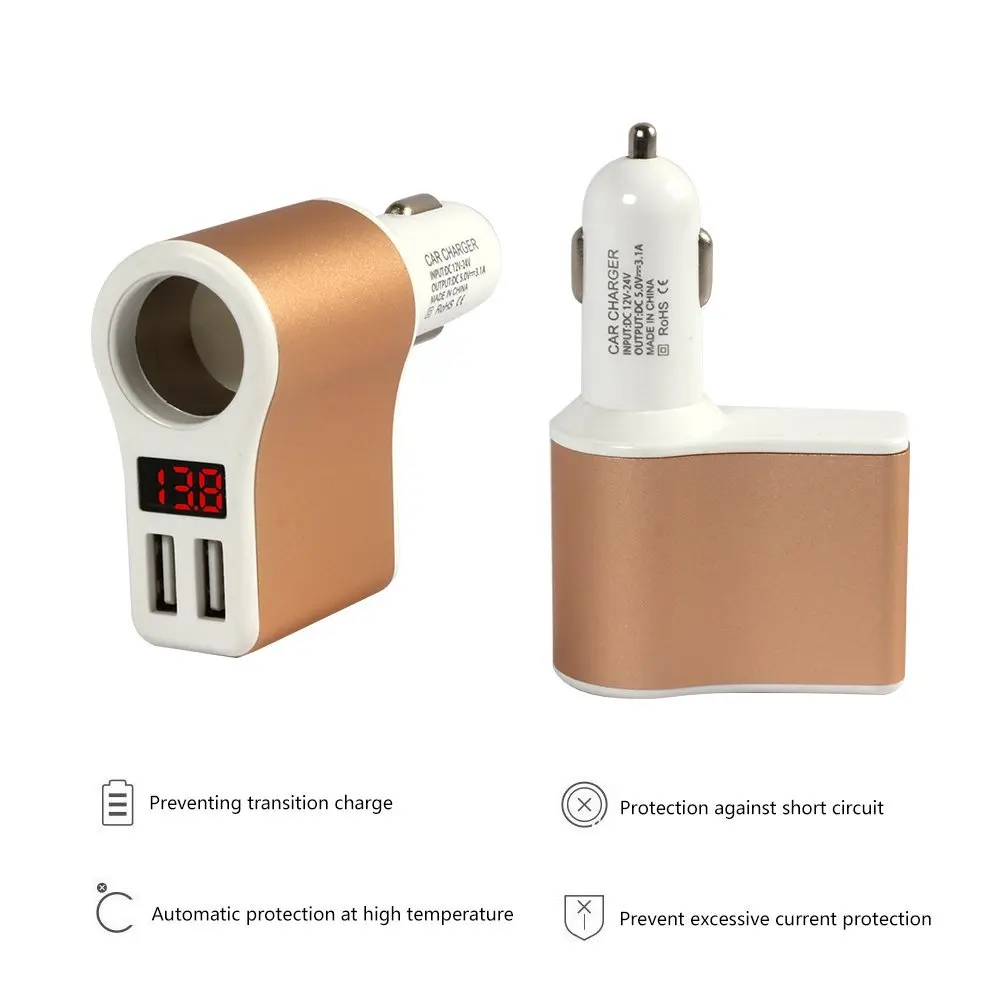 Cargador Usb Авто 3.1A два Переходник для зарядки в машине Быстрая зарядка + гнездо