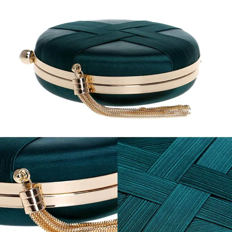 Женские круглые атласные вечерние клатчи сумочки с кисточкой и подвеской для