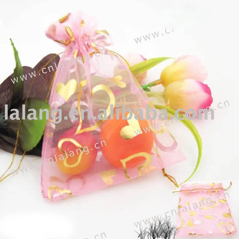 

100pcs/pack Wholesale Pink Heart Wedding Gift Favor Organza Pouch Bags 90*120mm