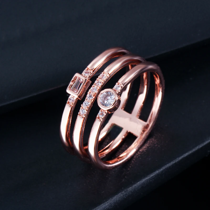 Женские вечерние кольца с полым дизайном Threegrace большие из розового золотистого и