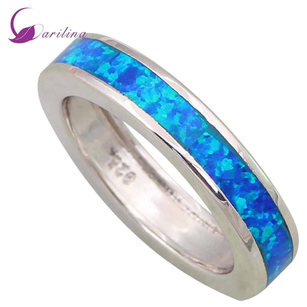 

New 2021 Fashion Jewelry Round Tension Setting Rings For Women Blue Fire Opal Silver Color Rings 6 6.5 7 8 9 10 R467