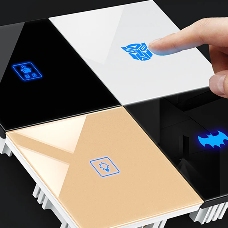 1 gang way Glass Gold touch light wall switch waterproof LED smart Panel Customize Button Touch Switch Free Shipping | Обустройство