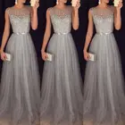 Женское кружевное длинное платье, однотонное официальное сексуальное платье макси без рукавов с круглым вырезом