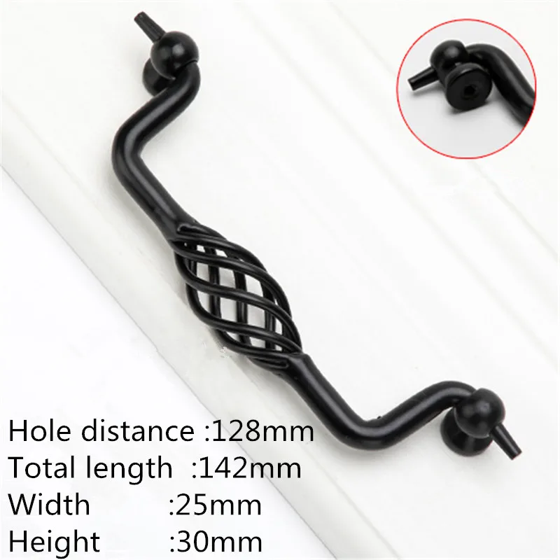 Black 128mm KK& FING винтажные бронзовые черные ручки для шкафа, полые ручки для птичьей клетки, ручки для ящиков, дверные ручки для шкафа, мебельная фурнитура - Цвет: Black 128mm