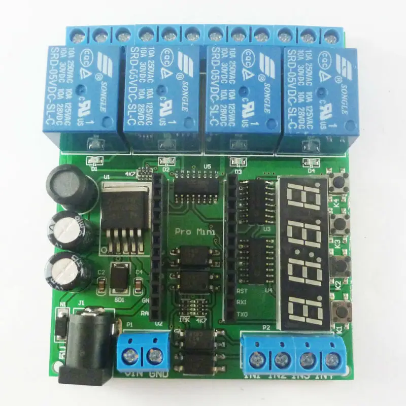 

DC 5-24V 4 CH Pro mini PLC Board Relay Shield Module For Arduino Multifunction Delay Timer Switch Board