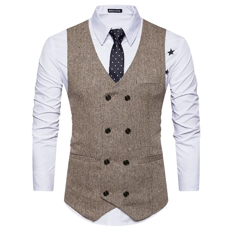 

Mens Old School 8 Buttons Herringbone Vests For Male Slim Fit Mans Suit Sleeveless Vest Formal Waistcoat for Suit or Tuxedo