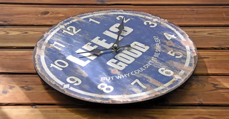 

Vintage Wall Clock Wooden Home Decorative Retro Blue Large Wood Wall Clock Hotel Restaurant Ornaments