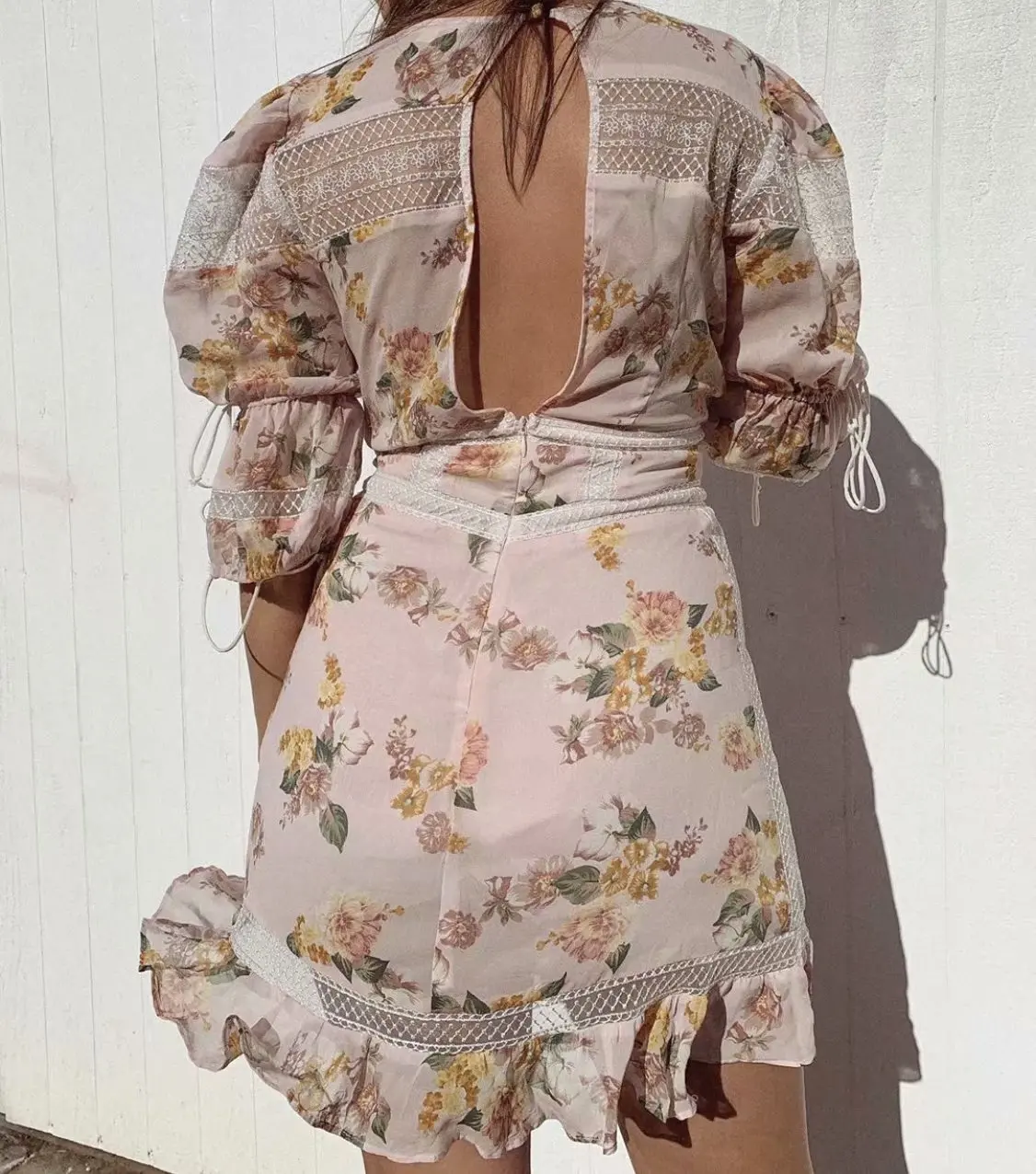 Женское винтажное кружевное платье Boho розовое элегантное мини с v образным