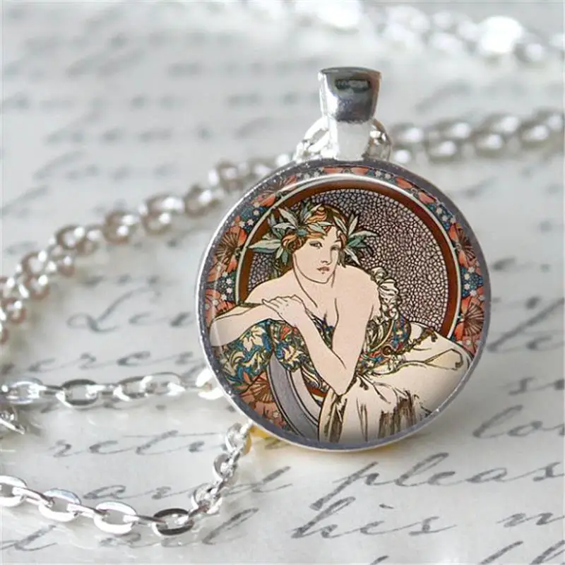 1 шт./лот 2015 уникальный Альфонс Муха логотип кулон Цепочки и ожерелья ручной