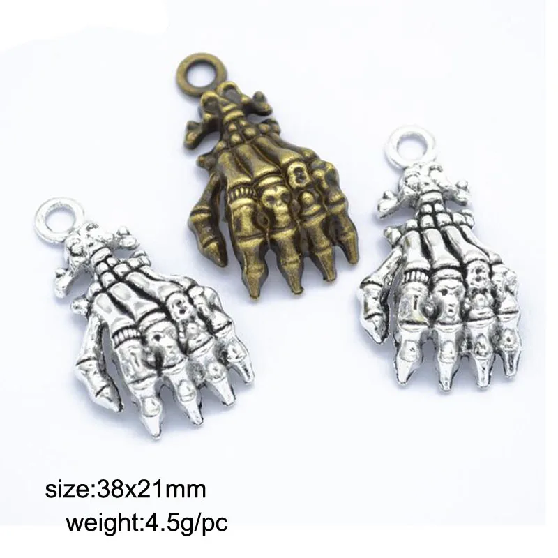 

25pcs 38x21mm Antique Bronze /Antique Silver Skull Hand Charms Pendants
