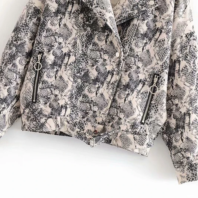Осенняя 2018 куртка со змеиным принтом Женская в стиле панк из змеиной кожи на