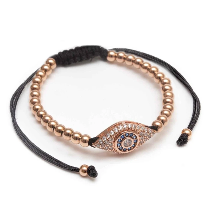 

Evil eye Mens Copper Stainless Steel Bead Bracelet For Women Men Jewelry Adjustable