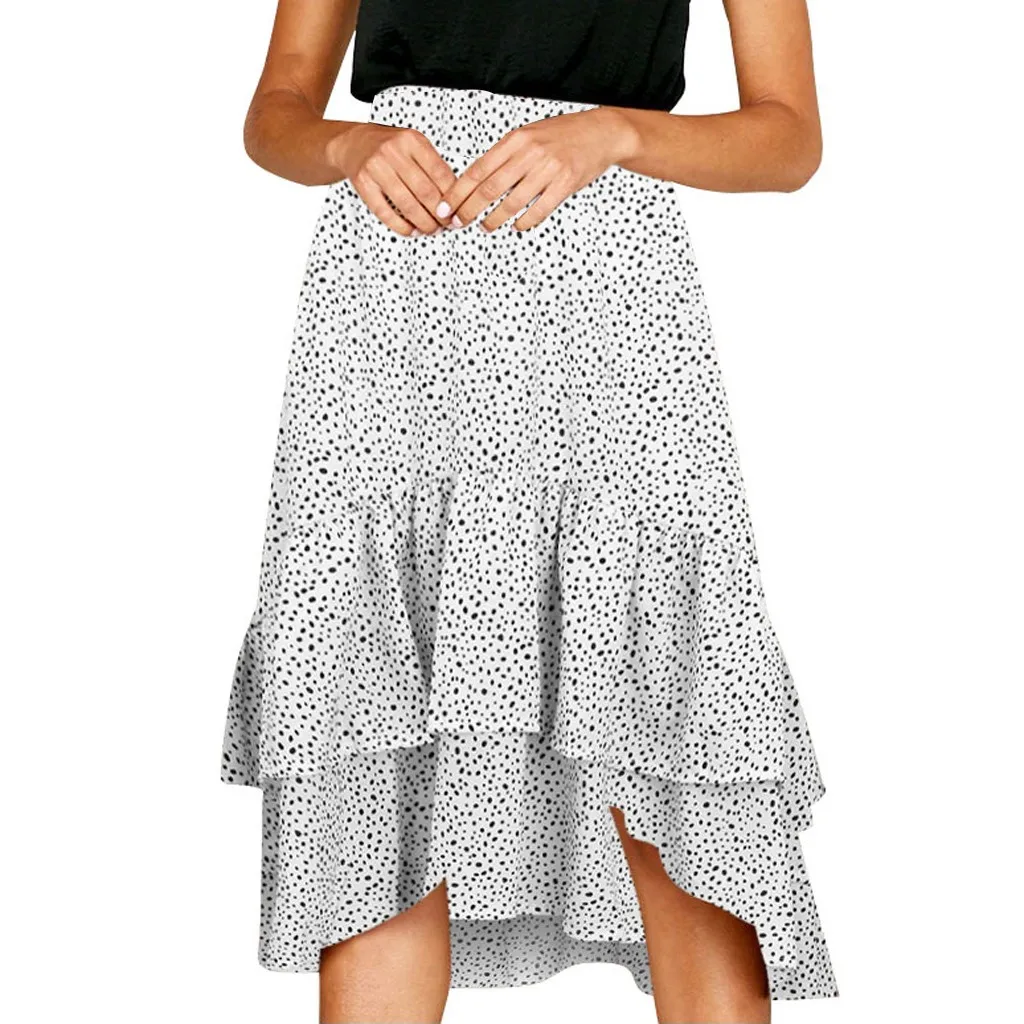 Color as shown Faldas Mujer Moda Platform Explosion Women's Ladies' High Fashion Casual Ruffled Polka Dot Frill Wraps Midi Skirt jupe femme 40 - Цвет: Color as shown