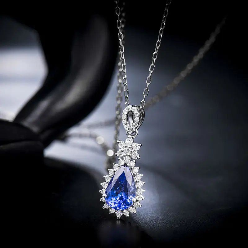 1.46ct AAA Натуральный Танзанит подвески в форме груши 18 к белое золото алмаз 750 кулон
