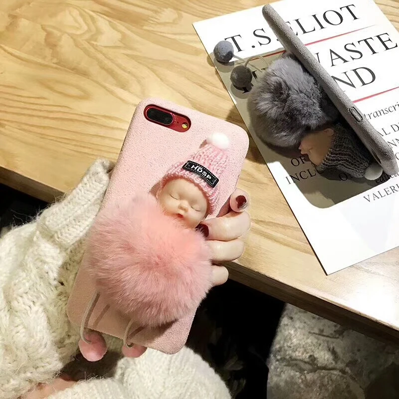 Kuutti Squishy Sleep baby Phone Covers Pink Gray Fur Fitted Cases for iPhone 7 Accessories Fundas 6 Case |