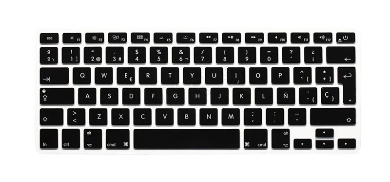 5 шт. испанская клавиатура кожный чехол для Macbook Mac Book 13 15 17 EU UK Europe версия Силиконовая Защитная пленка для ноутбука - Цвет: Черный