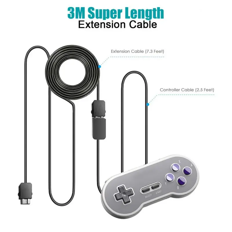 3M Gamepad Extension Cable wire Game Extender Cord for 2017 Nintendo SNES Classic Mini controller NES Wii | Электроника