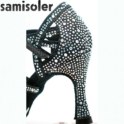 picture heel 6cm Женская обувь для латиноамериканских танцев; zapatos de baile latino mujer; блестящая черная атласная Женская обувь для сальсы; вечерние туфли для бальных танцев - Цвет: picture heel 6cm