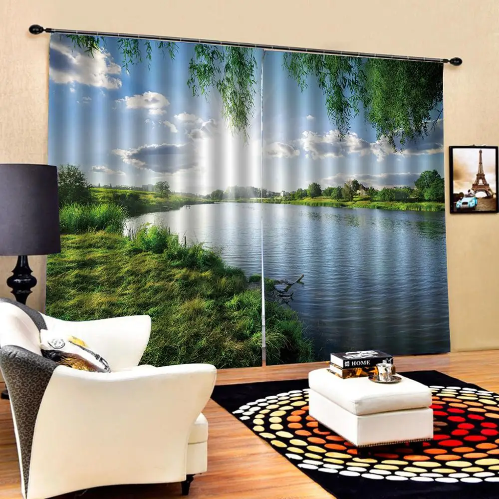 

Customized size Luxury Blackout 3D Window Curtains For Living Room nature curtains blue sky and green scenery crutain