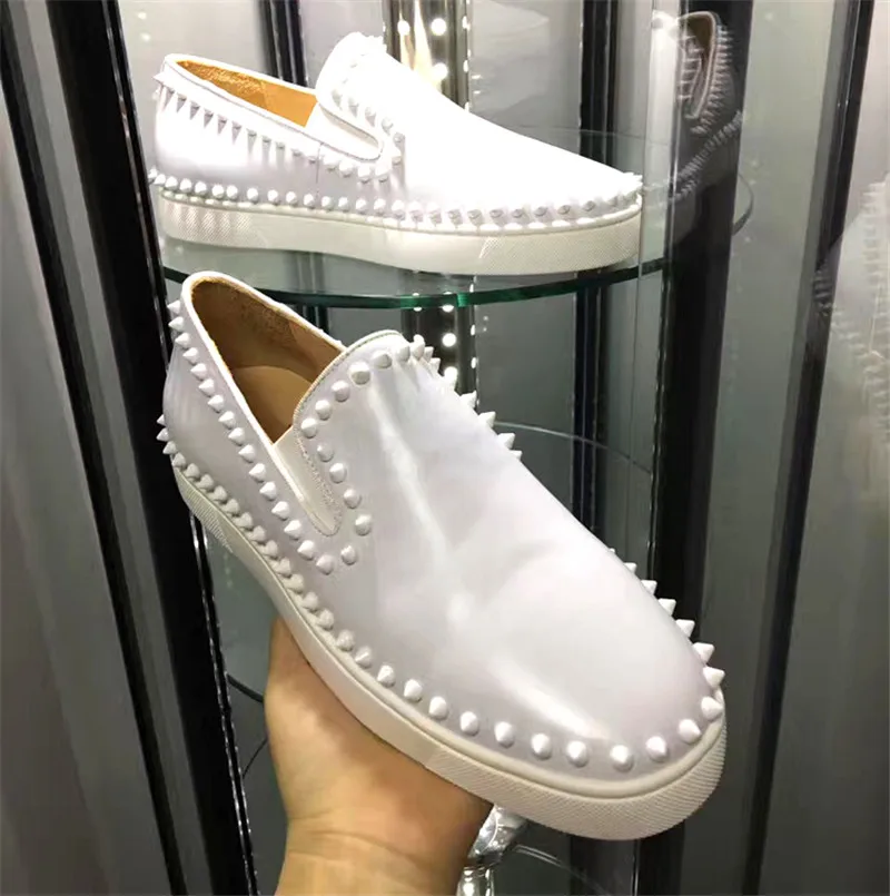 Designer Loafers Brand Shape Rivets Studs Mens Sneakers Fashion Rhinestone Low Top Trainers Casual Shoes Runway Smoke Men | Обувь