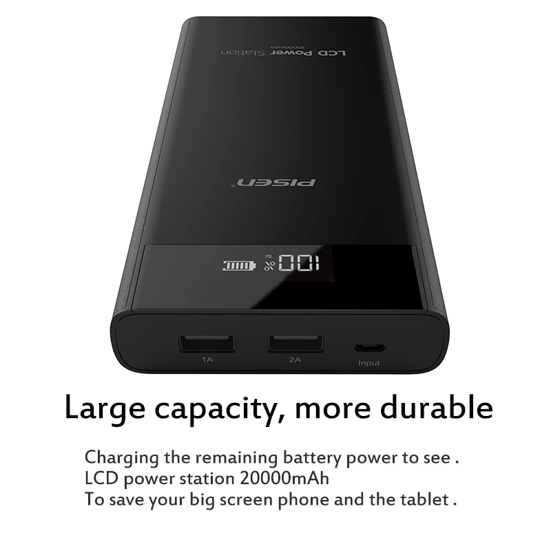 Pisen Power Bank аварийного 20000 мАч внешний Батарея 18650 Dual USB Портативный Зарядное