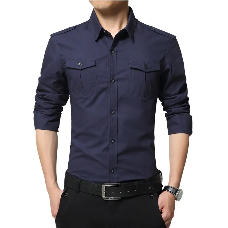 

Men Solid Blouse Long Sleeve Military Style Casual Shirts Nice Top Tees Fashion Slim Oversized Camisas Brand Shirts M-4XL