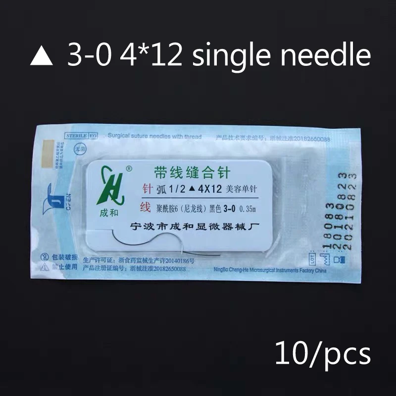 3-0 4x12 single need Шовная игла хирургический инструмент нано-Не оставляющий следов надежный дизайн Угол Игольчатый Клапан подвода век захоронения хирургический инструмент треугольника для бровей canthus 10 шт./компл - Цвет: 3-0 4x12 single need