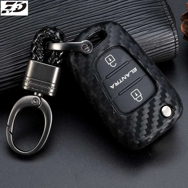 Cwith braided buckle Силиконовый чехол для ключей из углеродного волокна для hyundai solaris Tucson Creta ix25 ix35 i20 i30 HB20 Elantra Verna - Название цвета: Cwith braided buckle