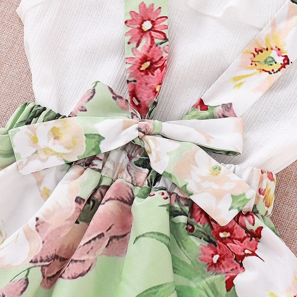 Kids Dresses For Girls Sleeveless Solid Ruffles Tops Floral Overall Outfits Robe Princesse Enfant Fille Dress Girl | Детская одежда и