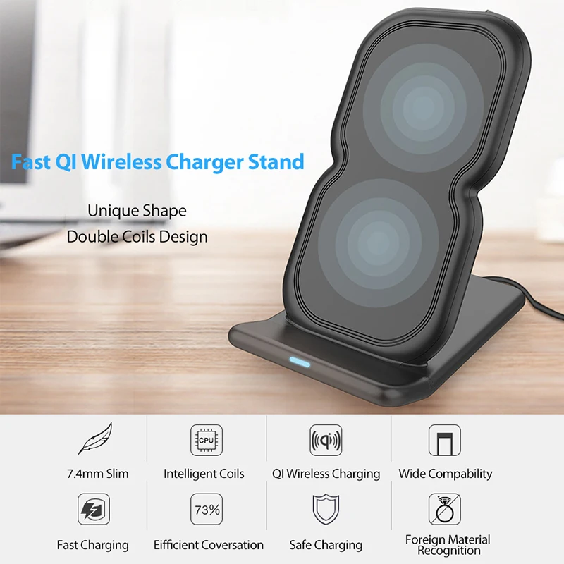 

10W 2 Coils Qi Wireless Charger Stand For iPhone 8 8 Plus X Fast Wireless Charging Pad for Samsung Galaxy S8 Plus S7 S6 Note 8 5