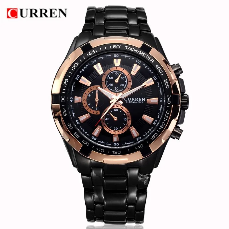 black black gold CURREN, мужские часы, Топ бренд, Роскошные, мужские военные наручные часы, полностью стальные, мужские спортивные кварцевые часы, водонепроницаемые, Relogio Masculino - Цвет: black black gold