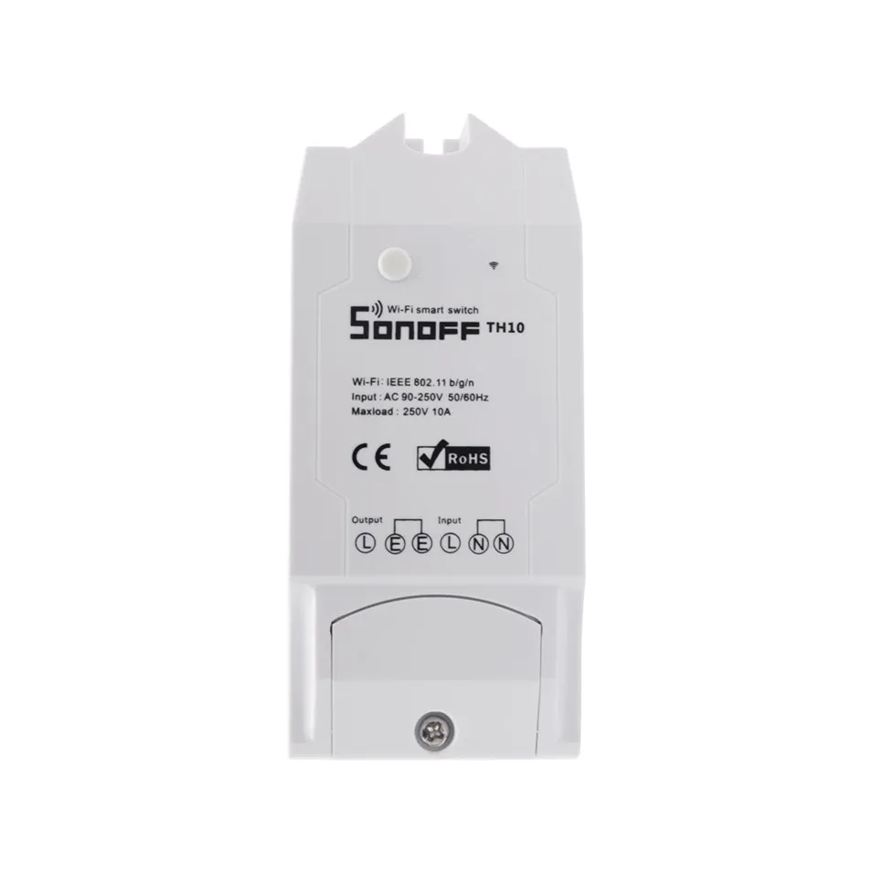 Смарт переключатель Sonoff TH10 Wifi с монитором температуры и влажности/Sonoff dr Din Rail