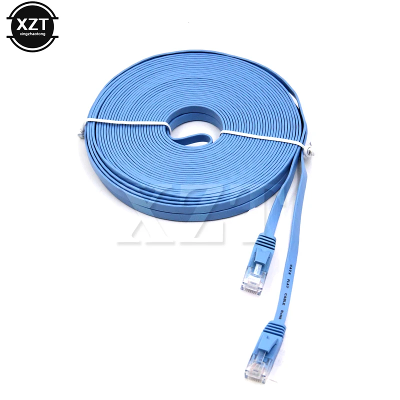 Высококачественный плоский сетевой кабель Ethernet UTP длиной 15 м небесно-голубой RJ45