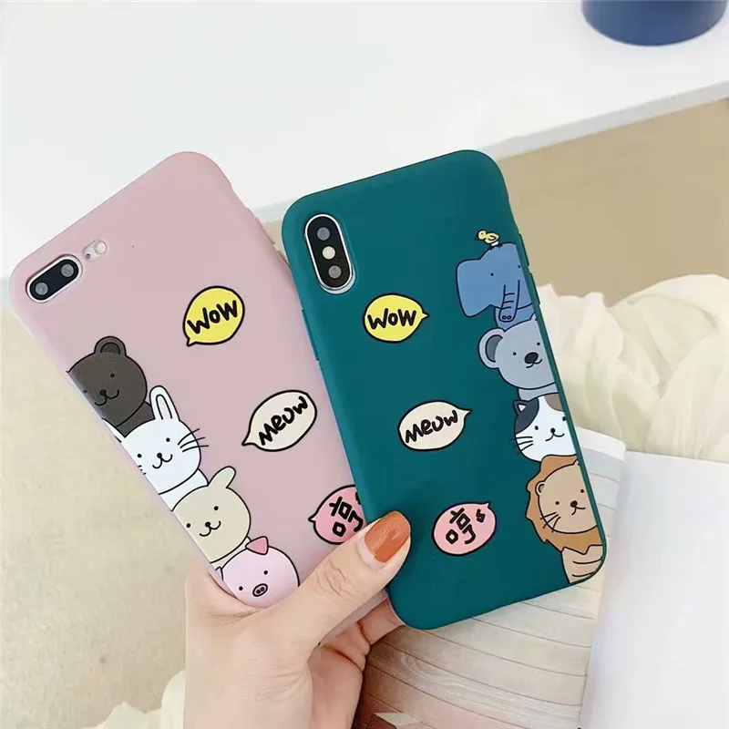 Cartoon Animal Cat Rabbit Pattern Phone Cases For iPhone X XS MAX XR Matte Soft Case 8 7 6 6s Plus Back Cover |