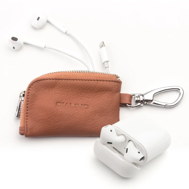 QIALINO модный портативный чехол из натуральной кожи для Apple AirPods простой мини