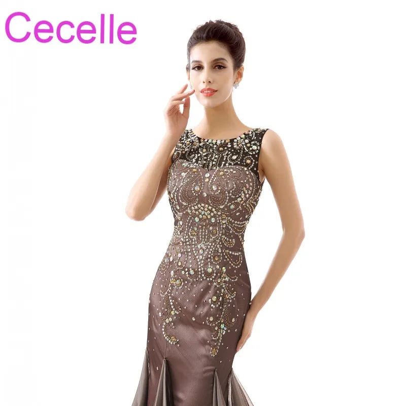 Коричневые длинные вечерние платья русалки 2019 без рукавов Роскошные