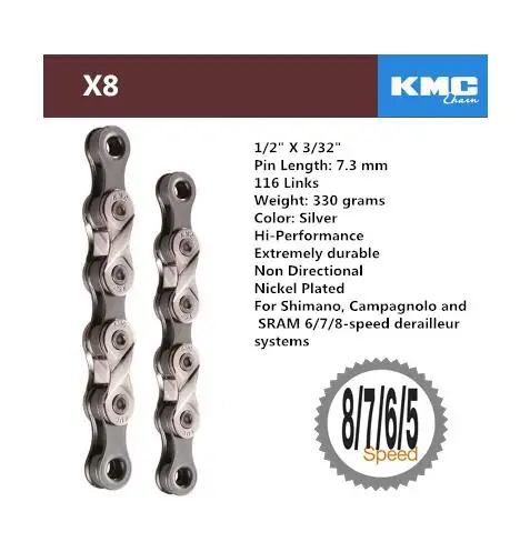 X8 KMC MTB цепь для дорожного велосипеда X8 X9 X9sl X10 X10sl X11SL для детей 8, 9, 10, 11, S Скорость 116L серебряная с золотом цепь светильник гоночные велосипедные аксессуары - Цвет: X8