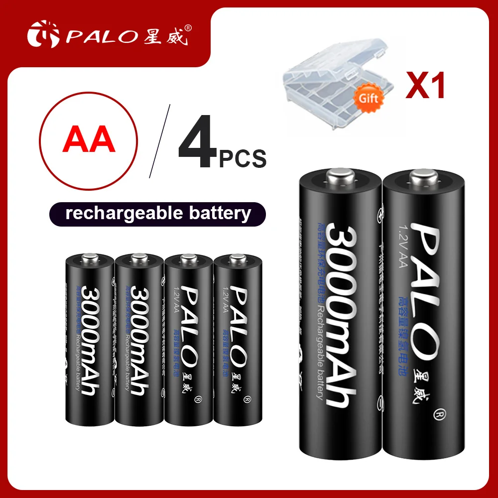 PALO 4 шт. AA батареи, перезаряжаемые батареи 1,2 V AA 3000mAh Ni-MH Предварительно заряженный аккумулятор 2A батареи для камеры игрушки - Цвет: 4pcs AA