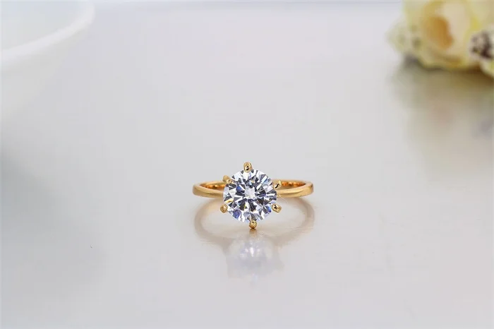 Обручальные кольца с шестью когтями и фианитом желтого золотого цвета|engagement wedding