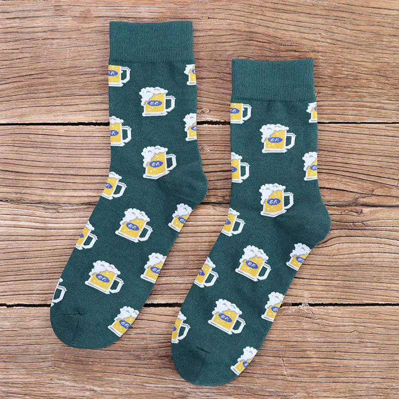 beer socks Забавная летучая мышь виниловые пластинки банан Мужчины Женщины Crew носки повседневные Харадзюку платье бизнес дизайнер бренд скейт длинные модные фанки - Цвет: beer socks